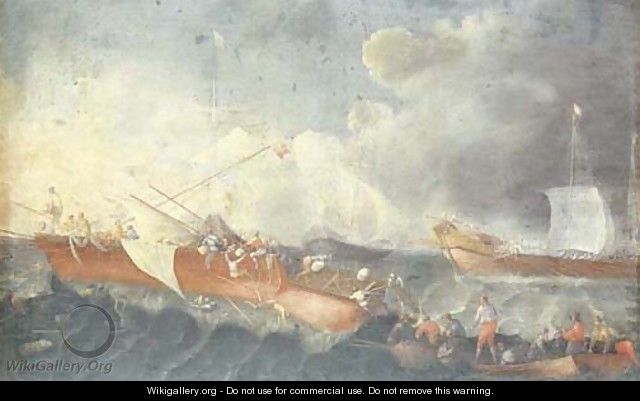 A naval battle - (after) Cornelis De Wael
