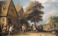 Boors playing ringball by an inn in a landscape - (after) David The Younger Teniers