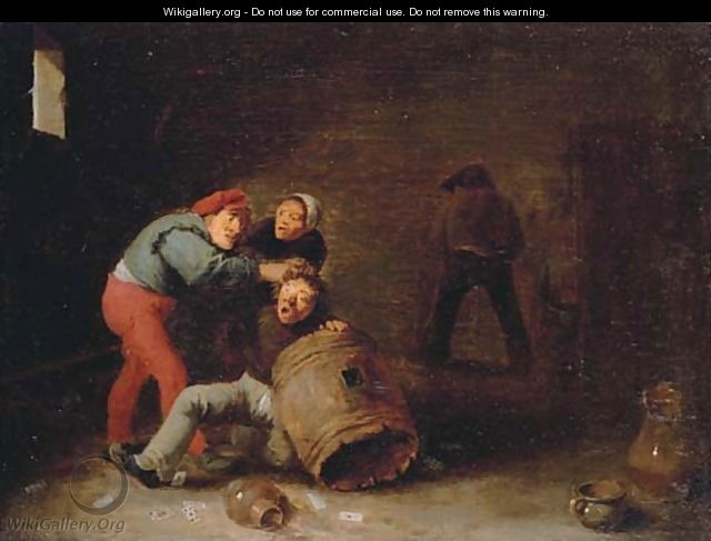Boors brawling in a tavern - (after) David The Younger Teniers
