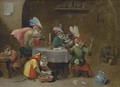 A tavern interior with monkeys drinking and smoking - (after) David The Younger Teniers