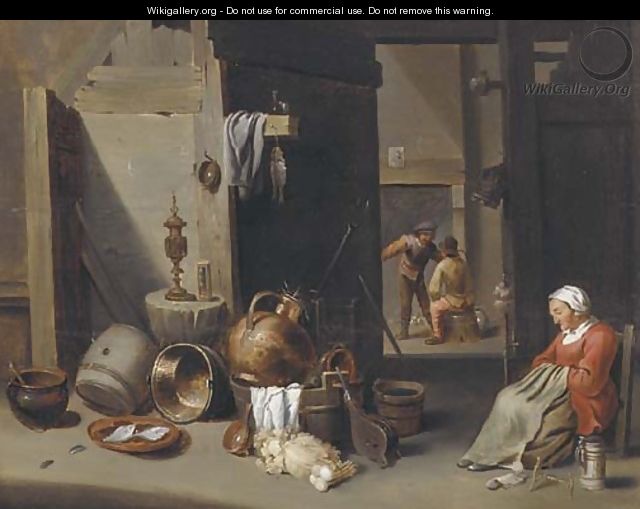 A farmhouse interior - (after) David The Younger Teniers