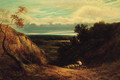An extensive wooded landscape with a shepherd and flock - (after) David Cox