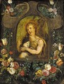 Saint John the Baptist in a niche surrounded by roses, tulips and other flowers - (after) Daniel Seghers