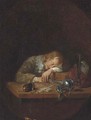 A man asleep on a table - (after) Arie De Vois