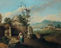 An Italianate river landscape with peasants before a temple - (after) Antonio Visentini