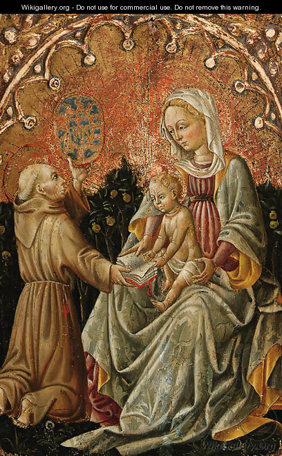 The Madonna and Child with Saint Bernardino of Siena - (after) Antonio Di Guido Alberti Da Ferrara