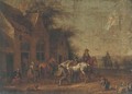 Travellers halted outside an inn - (after) Barent Gael