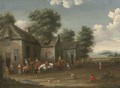 A wooded landscape with a hunting party setting out from an inn - (after) Barent Gael