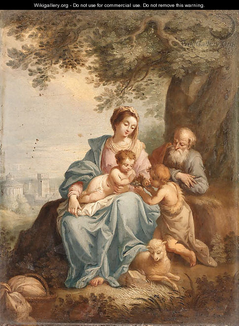 The Holy Family with Saint John the Baptist in a Landscape - (after) Balthasar Beschey