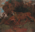 A wolf guarding a stag from a fox with an eagle on an outcrop - (after) Carl Borromaus Andreas Ruthart