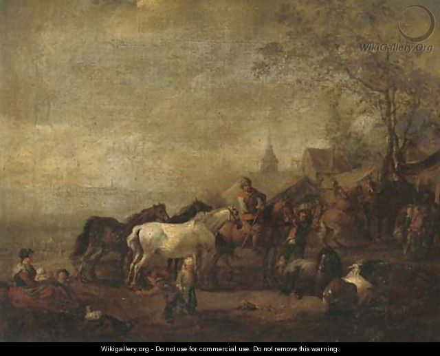 An encampment with officers on horseback - (after) Carel Van Falens Or Valens
