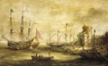 A Dutch port with a Man-of-War - (after) Bonaventura Peeters