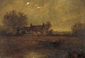 Figures by a pond before a cottage - (after) Benjamin Williams Leader