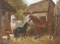 Horses and ducks in a farmyard - (after) Benjamin Jnr Herring