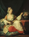 A sultana, reclining on a cushion, playing a lute - (after) Carle Van Loo