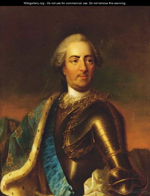 Portrait of King Louis XV, half-length, in armour with the sash of the Order of the Saint Esprit and an ermine trimmed cloak - (after) Carle Van Loo