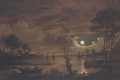 A moonlit river landscape with fisherman - (after) Aert Van Der Neer