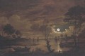 A moonlit river landscape with fisherman - (after) Aert Van Der Neer