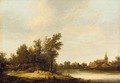 A river landscape with cows on a bank, a view of Dordwyk beyond - (after) Aelbert Cuyp