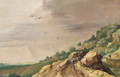 An extensive landscape with drovers on a rocky path by a river - (after) Adriaan Van Stalbemt