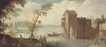 A wooded river landscape with a boathouse and fishermen - (after) Adriaan Van Stalbemt