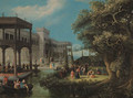 A fte galante in an ornamental garden, beside a palace - (after) Adriaan Van Stalbemt