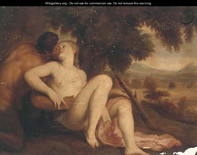 A Nymph and a Satyr in a wooded landscape - (after) Adriaen Van Der Werff