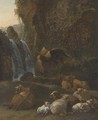 A rocky river landscape with sheep and cattle - (after) Adriaen Van De Velde