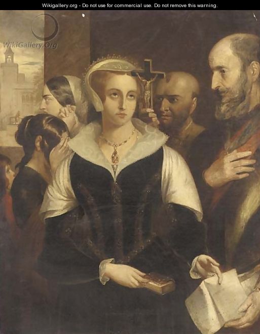 Mary Queen of Scots accepting her death warrant at Fotheringay Castle - (after) Alfred Elmore