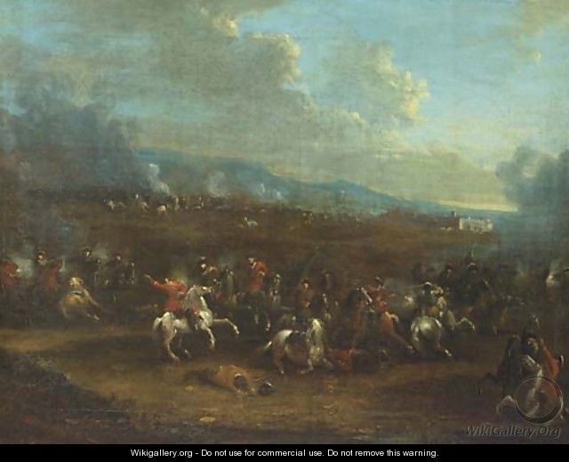 A cavalry skirmish - (after) Alexander Van Bredael