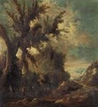 A river landscape with figures in the foreground - (after) Alessandro Magnasco