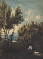 A landscape with cattle and a mounted shepherd with his flock - (after) Alessandro Magnasco