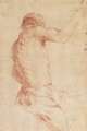 A seated man holding a staff, seen from behind - (after) Annibale Carracci