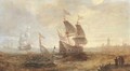 Men-o'-war and other shipping in a stiff breeze on the Schelde, a view of Antwerp beyond - (after) Andries Van Eertvelt