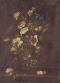 Roses, narcissi, tulips and other flowers in a basket on a ledge - (after) Andrea Scacciati I