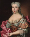 Portrait of a lady, half-length, wearing a white embroided dress with lace trim and a pink wrap - (after) Pesne, Antoine