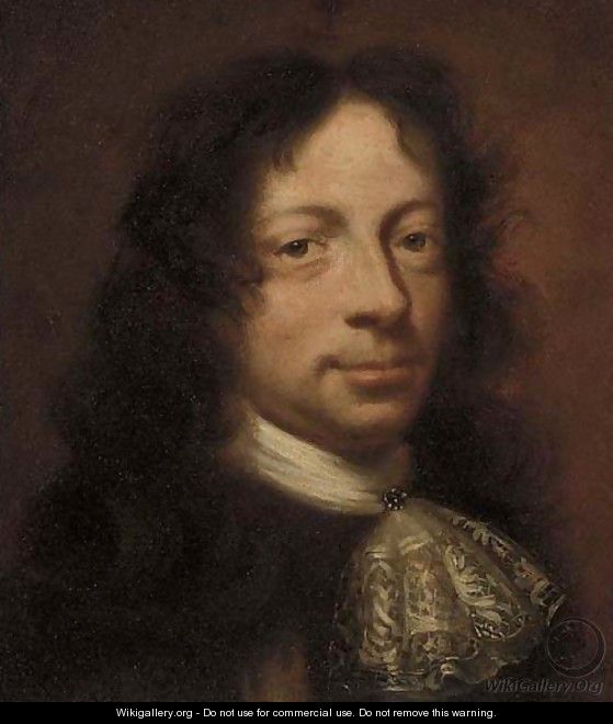Portrait of a gentleman, head-and-shoulders, in a lace cravat - (after) Sir John Baptist De Medina