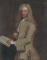 Portrait of John Morley (1656-1732), three-quarter-length, in a light brown jacket, holding a quill pen in his right hand - (after) Kneller, Sir Godfrey