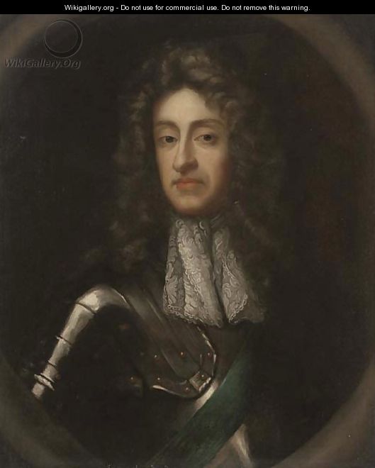 Portrait of James II (1633-1701), half-length, in armour, sculpted cartouche - (after) Kneller, Sir Godfrey