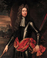 Portrait of an Officer, three-quarter-length, in armour, with a red sash, holding a baton, a cavalry skirmish below a castle beyond - (after) Kneller, Sir Godfrey