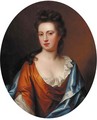 Portrait of a lady, half-length, in a gold dress with a blue wrap, feigned oval - (after) Kneller, Sir Godfrey