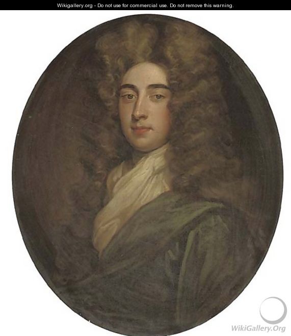 Portrait of a gentleman, traditionally identified as Thomas Hanmer, bust length, in a blue robe and white cravat - (after) Kneller, Sir Godfrey