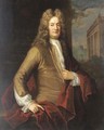 Portrait of a gentleman, traditionally identified as the Earl of March, three-quarter-length, in a brown coat and red wrap, a pavilion beyond - (after) Kneller, Sir Godfrey