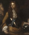 Portrait of a gentleman, three-quarter length, in a brown brocade coat and breastplate, a blue sash with the order of the white elephant - (after) Kneller, Sir Godfrey