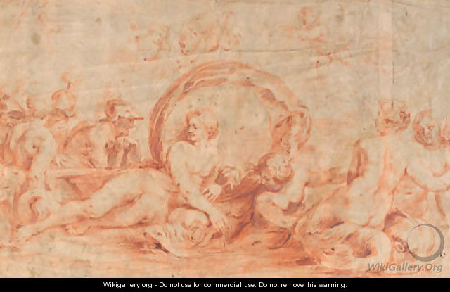 Galatea, attended by sea-nymphs, being courted by Polyphemus - (after) Sir Peter Paul Rubens
