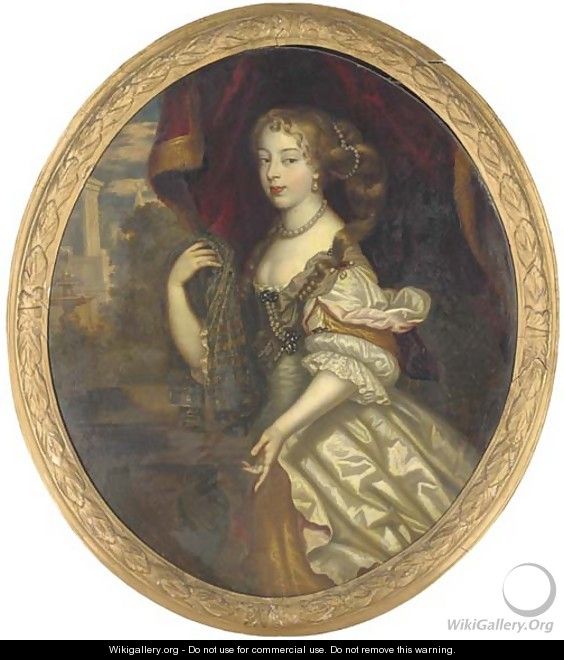 Portrait of a lady, three-quarter length, in a white silk dress - (after) Sir Peter Lely