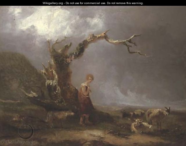 A landscape with a shepherdess and her flock - (after) Thomas Barker Of Bath