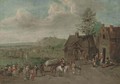 A river landscape with travellers by an inn - (after) Theobald Michau