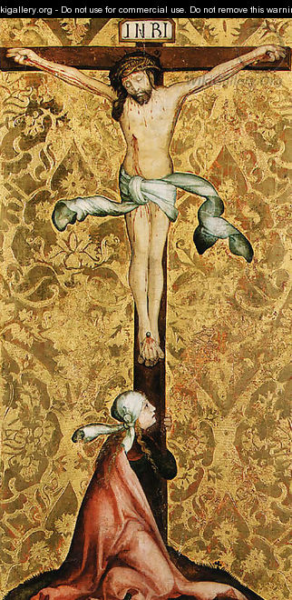The Crucifixion with a female Saint at the foot of the Cross - (after) Master Of The St. Bartholomew Altarpiece