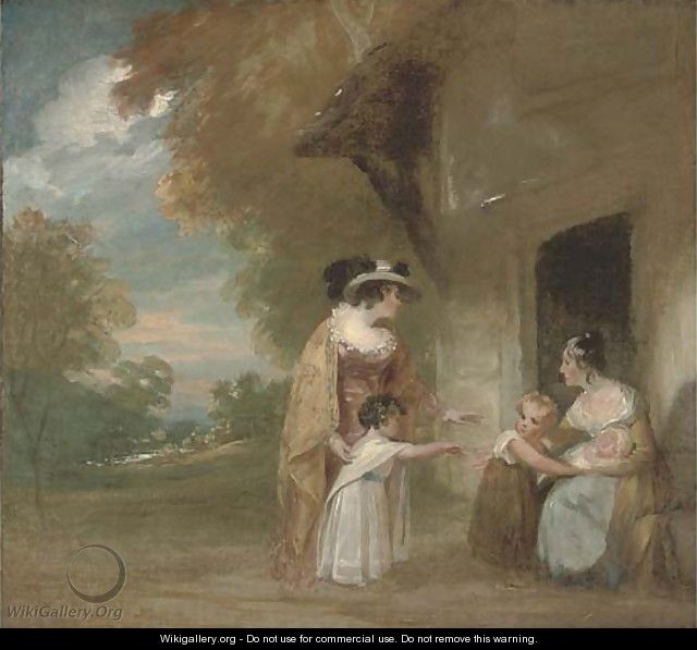 Lady Beechey and her children in a landscape - (after) Sir William Beechey
